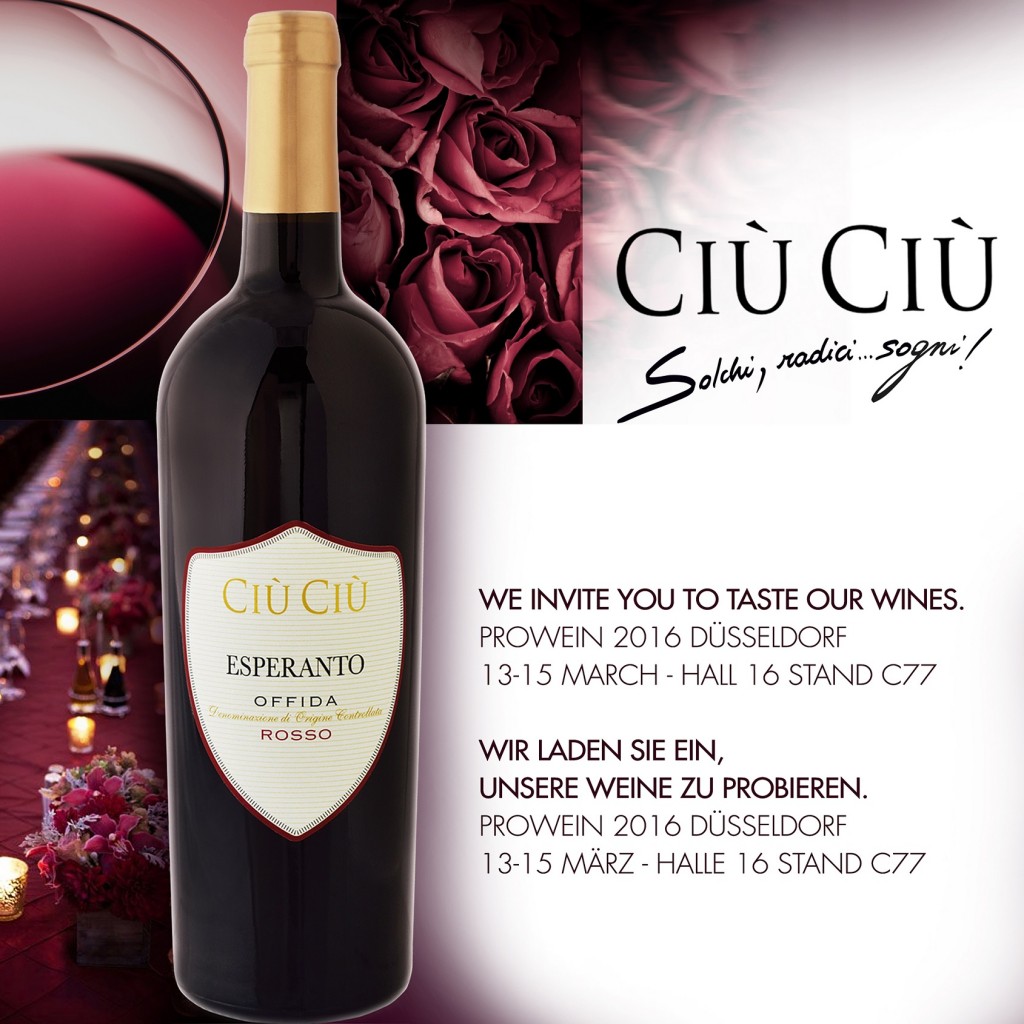 Ciù Ciù Winery at ProWein 2016 in DÜSSELDORF –  March 13th-15th, 2016