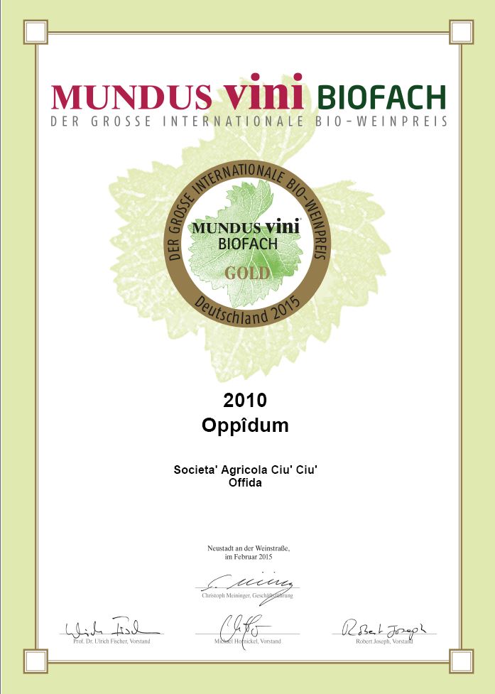 Oppidum has awarded the Gold Medal at Biofach 2015
