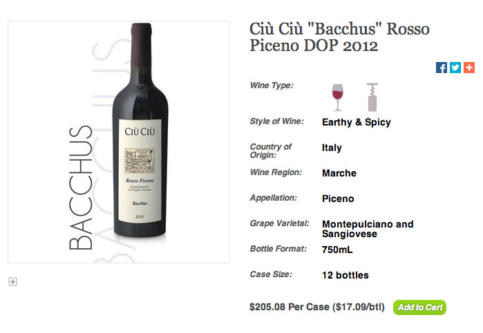 Ciù Ciù Bacchus Rosso Piceno on Wine Wire