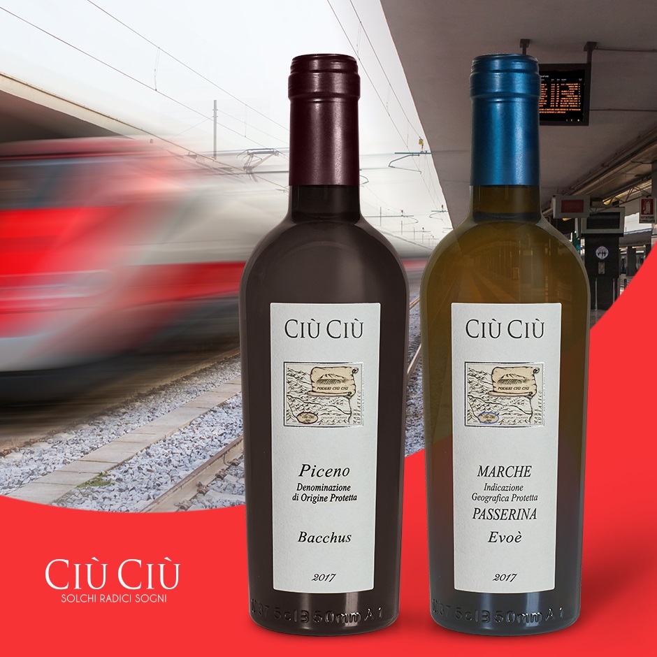 Bacchus Rosso Piceno D.O.P. and Evoè Marche I.G.P. Passerina from the Ciù Ciù winery was selected for the Frecciarossa restaurant menu.